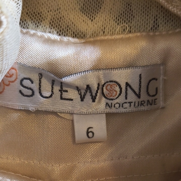 Sue Wong Elegant Gold Embroidered Midi Dress - Picture 2 of 5